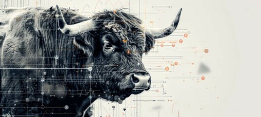 Poster - Bull symbol of economic positive profit. Economy business market. Generative AI technology.	
