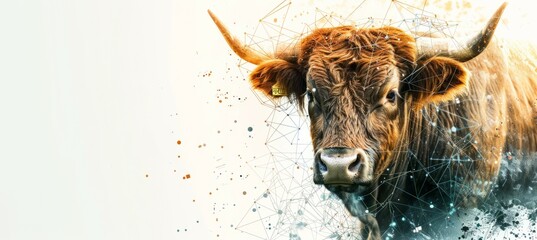 Poster - Bull cow symbol of economic positive profit on white copy space background. Economy business market. Generative AI technology.	
