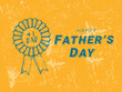 Happy Father's Day Greeting Card with Doodle Style Badge Ribbon on Yellow Grunge Background.