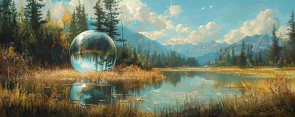 Wall Mural - landscape with glass sphere