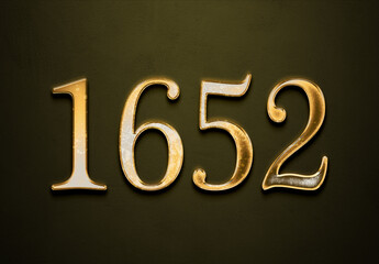 Old gold effect of 1652 number with 3D glossy style Mockup.	