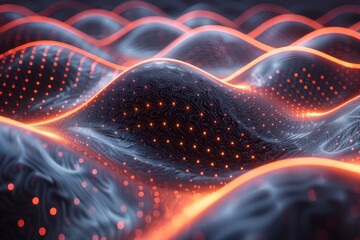 Wall Mural - engaging visual of a wavy digital structure enhanced with red highlights, symbolizing energy transfe