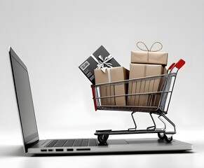 concept delivery shopping online screen shop store web which computer laptop cart bag boxes package 