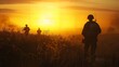Field at Sunset with Soldiers' Silhouettes: A Tribute