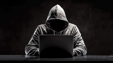 Anonymous hacker without face typing computer laptop. Concept of hacking cybersecurity, cybercrime, cyberattack