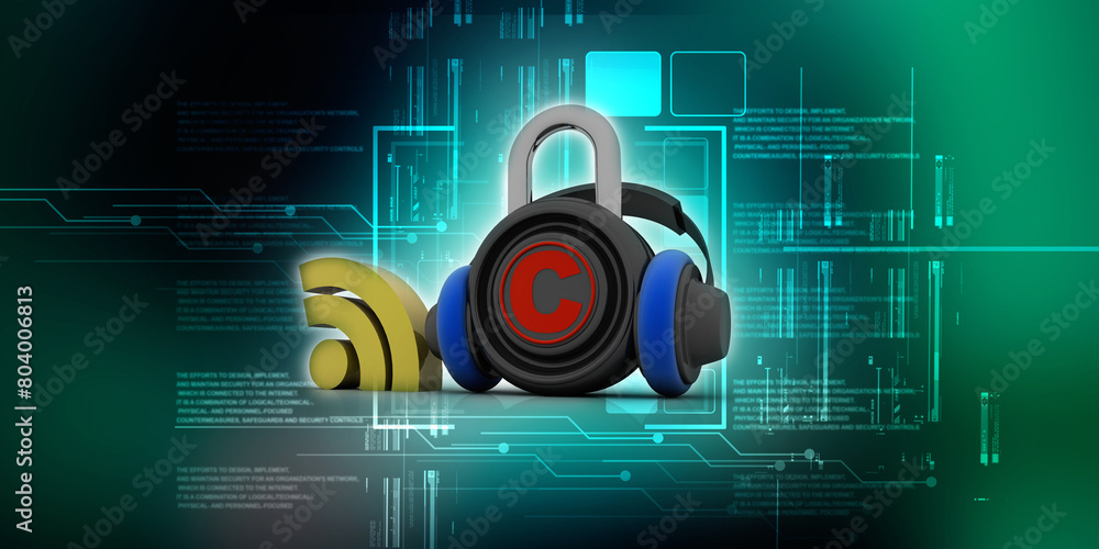 3d illustration WiFi symbol with copyright protection lock connected ...