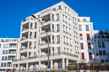 Wall Mural - White modern apartment buildings seen in Prenzlauer Berg, Berlin, Germany