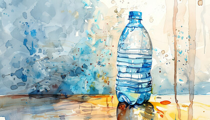 Wall Mural - A blue water bottle sits on a table