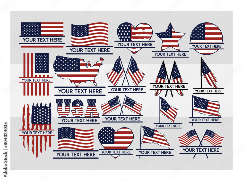 American Flag Split Monogram SVG Silhouette Bundle, American Flag ...