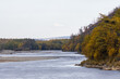 Beautiful autumn river landscape. Ola river, Magadan region, Siberia, Russia.