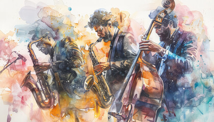 Wall Mural - Three musicians playing jazz instruments