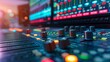 © volga - Professional sound mixing console with glowing buttons and sliders
