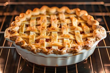 Wall Mural - A delicious pie sitting on top of an oven rack. Perfect for food and baking concepts