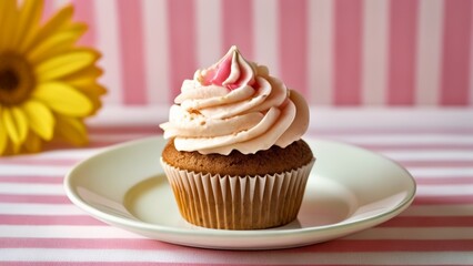 Poster -  Deliciously decorated cupcake on a plate