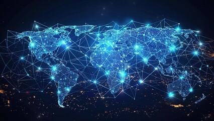 Wall Mural - abstract world map concept with global networks, connectivity, cyber technology and telecommunicatio