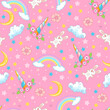 Unicorn horn and rainbows color background seamless pattern