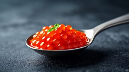 Poster -  Deliciously vibrant red caviar on a spoon