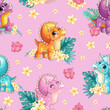 Cute dinosaur on a pink background seamless pattern vector