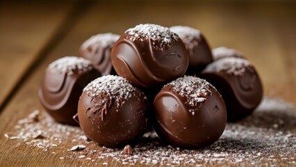 Wall Mural -  Delicious chocolate truffles dusted with powdered sugar