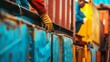 A close-up of workers loading containers onto a cargo ship, with the rhythmic movement of machinery and the bustle of activity creating a symphony of industry
