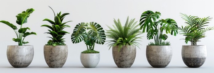 potted flowers plants collection on white background