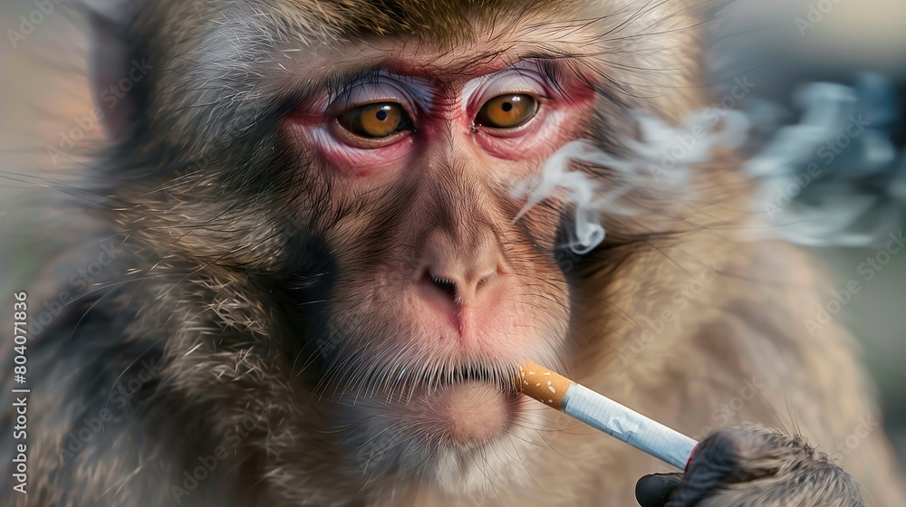 close up of a monkey smoke cigarette Stock Illustration