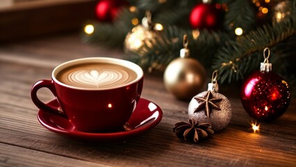 Poster -  Cozy Christmas  Warm coffee and festive ornaments