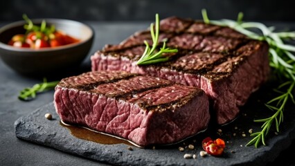 Wall Mural -  Deliciously cooked steak ready to be savored