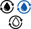 Recycle water icon. Water drop with circular arrows sign. Renew of Liquid symbol. flat style.