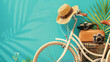 Bicycle with suitcase camera and beach accessories
