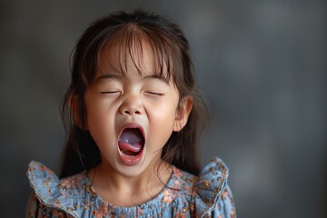 Asian girl yawning and very sleepy