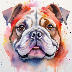Wall Mural - Watercolor illustration of pure breed Bulldog. Painting of domestic animal. Cute pet.