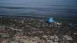 Waves of trash on the beach. Dirty plastic garbage in the sea. Water pollution environmental crisis.
