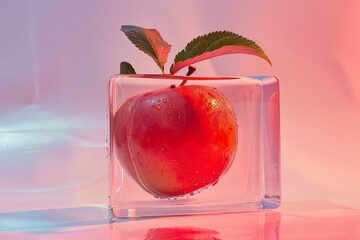 Wall Mural - A red apple is sitting in a clear glass box