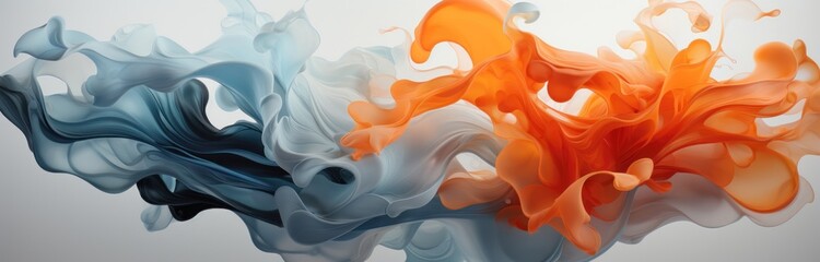 Sticker - Explosions of tangerine and blue liquid paint in water.