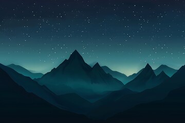 Wall Mural - The silhouette of mountains against a starry night sky.