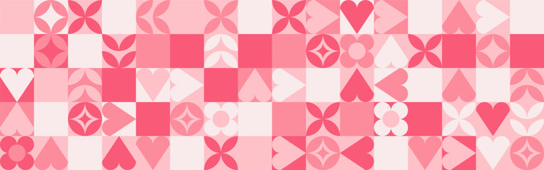 Wall Mural - seamless pink background for mother's day card template. trendy geometric shapes with circles, squar