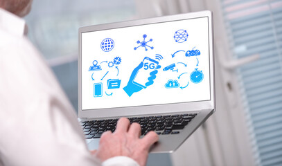 Wall Mural - 5g concept on a laptop screen
