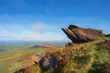 Digital oil painting of sunrise in the Staffordshire Peak District National Park.