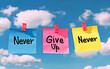 © CozyDigital - Motivational colored sticker with the inscription 'Never Give Up'. Be strong and you will succeed