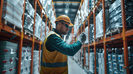 Aufkleber - Professional electrical contractor doing electrical works in the warehouse, holding wiring. Generative AI.