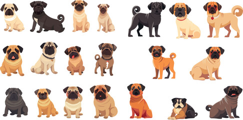 Wall Mural - Cartoon playful dog or puppy pug