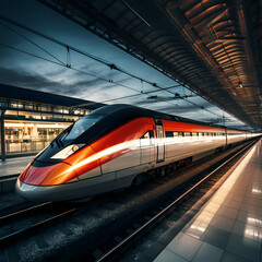 Wall Mural - A high-speed train passing through a station. 