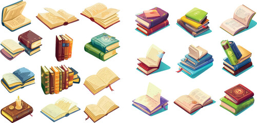Poster - School and hand books, library books stack illustration