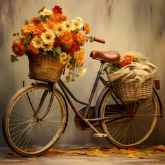 Wall Mural - A vintage bicycle with a basket of flowers. 