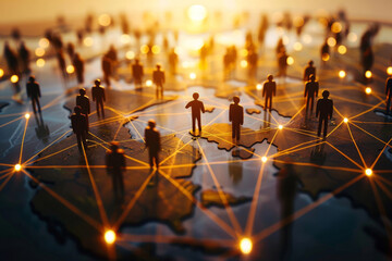 conceptual image illustrating a network of connected human figures on a world map, symbolizing globa