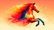 © CHOI POO - A vibrant and colorful horse composed of geometric, polygonal shapes