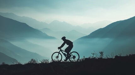 A man is riding a bicycle on a mountain trail