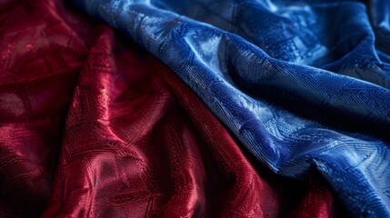 Plush velvet in shades of deep red and royal blue create a luxurious texture