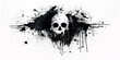 Disintegrating Skull Illustration with dynamic Black Ink Splatters on a white Background